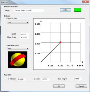 Sweep Emboss dialog