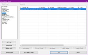 Favorites - Material Library in BobCAD