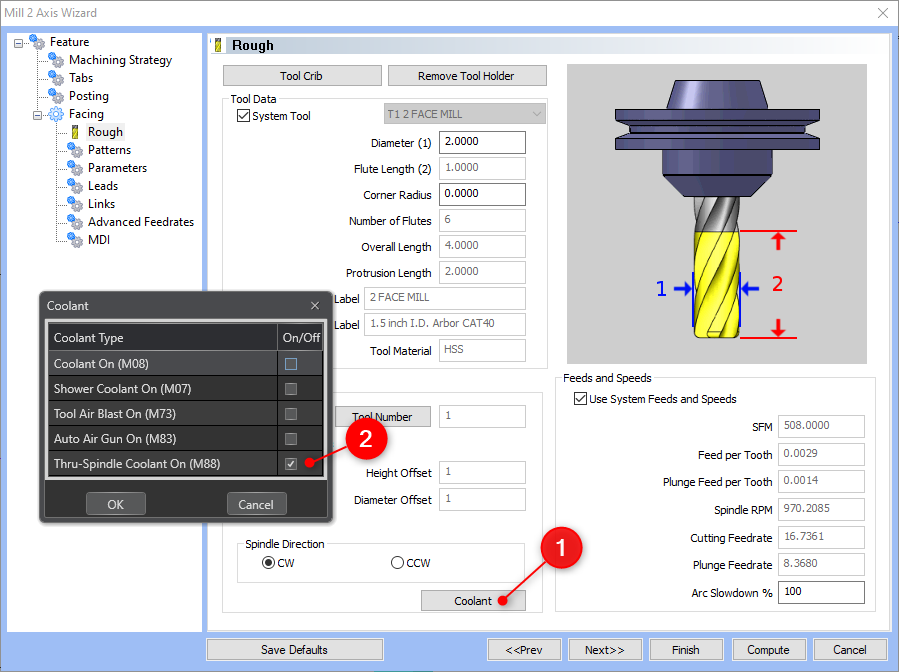 Select Thru-Spindle Coolant in the Feature