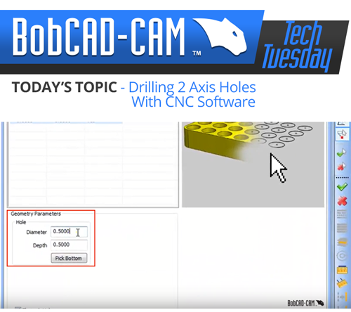 TT Drilling 2 axis holes in BobCAD's CAM software