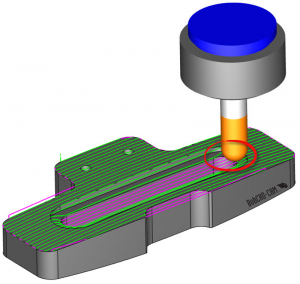 toolpath on part in CAD-CAM