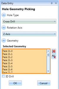 cross drilling dialog in cam software