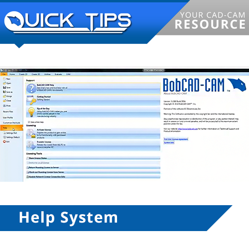 help system function in bobcad cam software