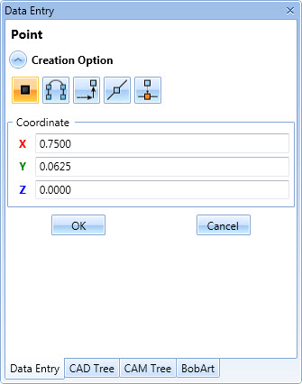 BobCAD's data entry window populates with geometry attributes options