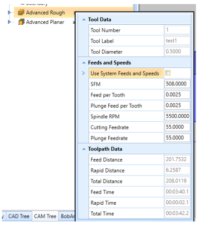 bobcad cam setup sheet not showing tap