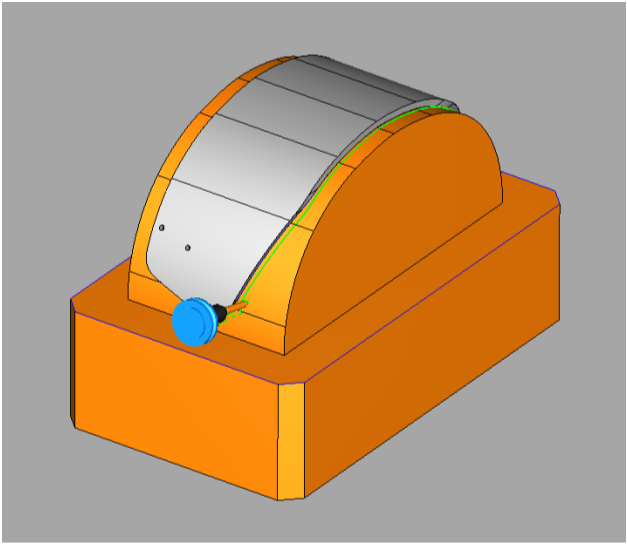 Toolpath projected around the curved surfaces of the fixture