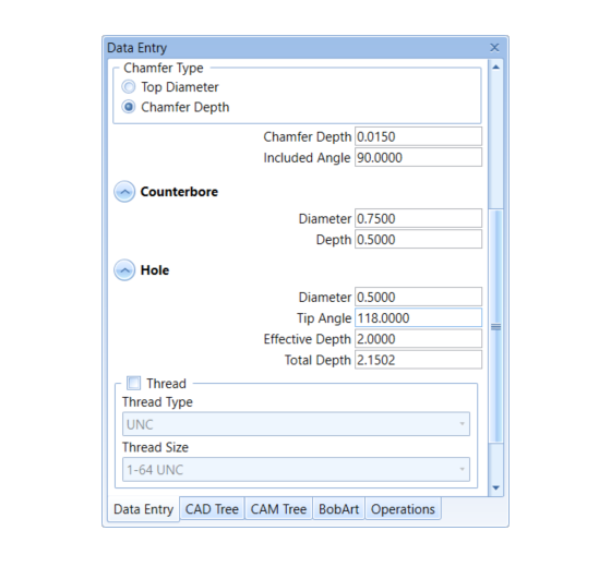 hole parameter settings