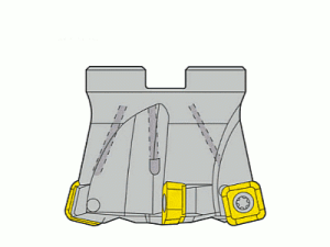 A grey and yellow object with holes Description automatically generated